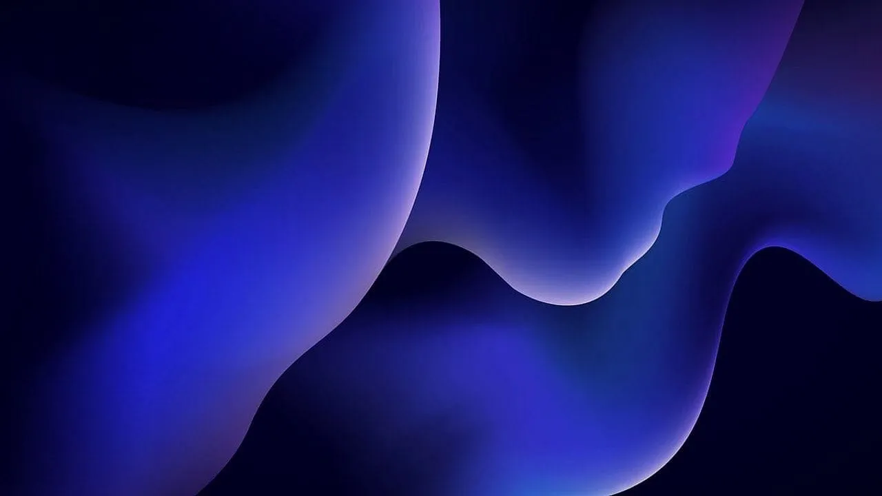 An abstract liquid form in deep blue and violet, smooth and synthetic.